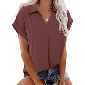 Dolman Sleeve V Neck Short Sleeve Tunic - Gaharu Sz L